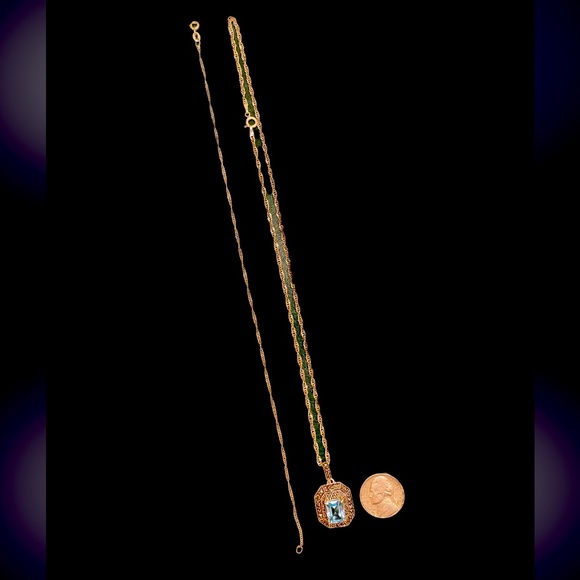 link chain SS bracelet and matching necklace with large blue topaz pendant - Picture 3 of 3